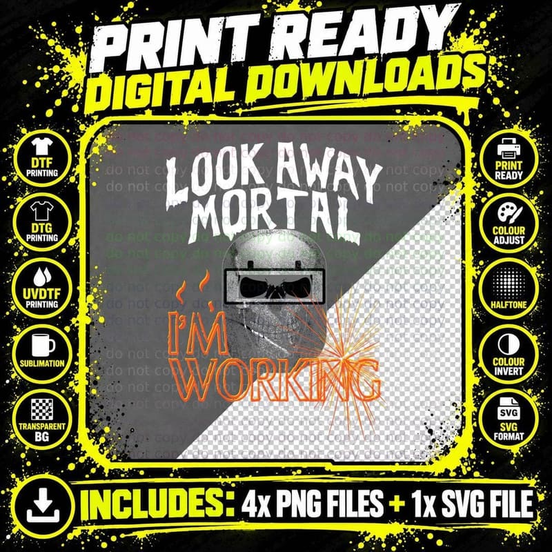 Funny Welder Saying Look Away Mortal Skull Hood Welding Png SVG Digital Bundle
