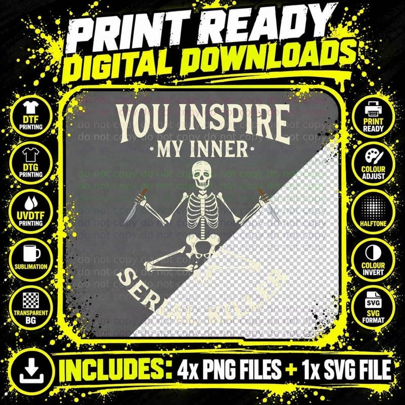 Funny Yoga Tee Shirts, You Inspire My Inner Serial Png SVG Digital Bundle
