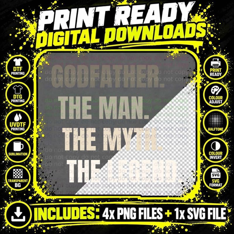 Godfather the Myth the Legend Funny Baptism Hoodie Png SVG Digital Bundle
