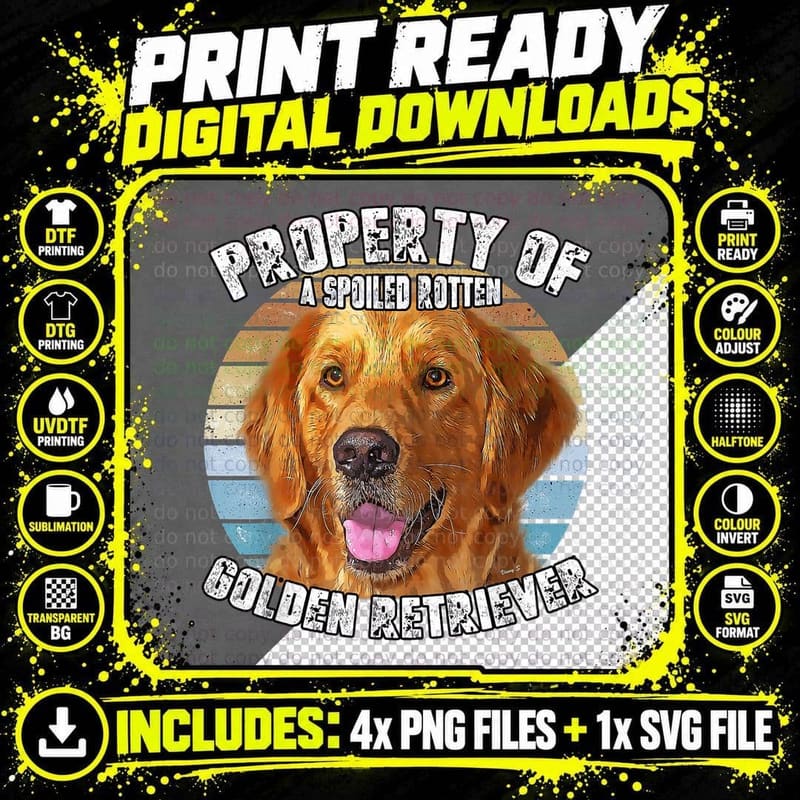Golden Retriever Owner Lover Funny Retro Property of Png SVG Digital Bundle