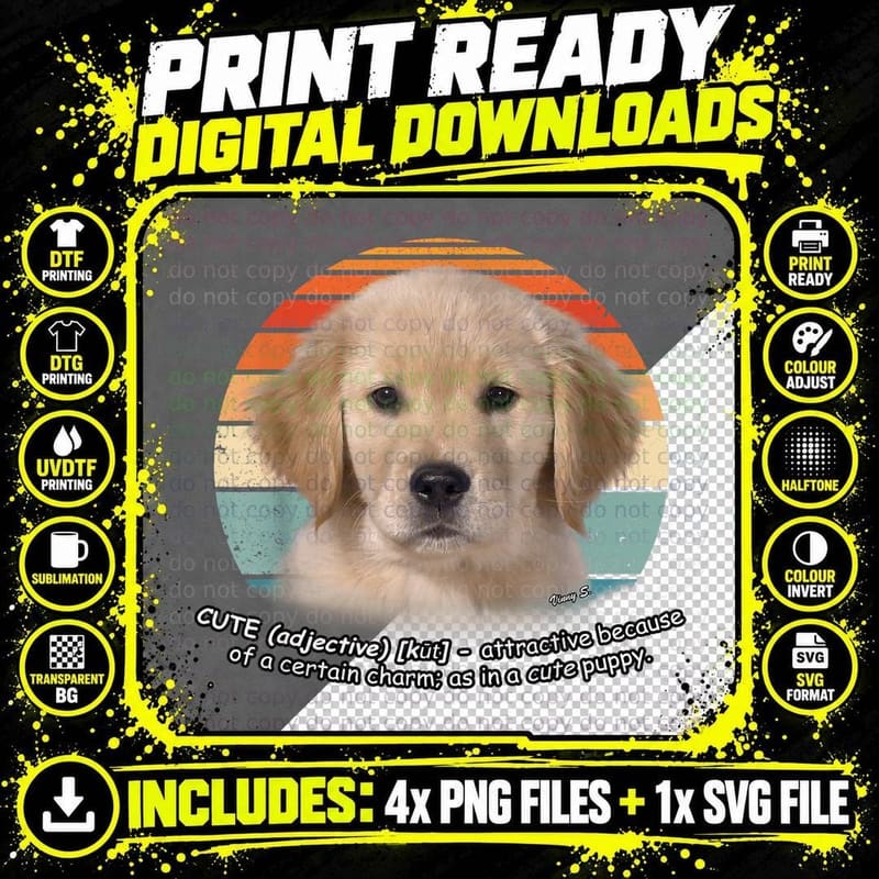 Golden Retriever Puppy Owner Lover Funny Retro Style Png SVG Digital Bundle