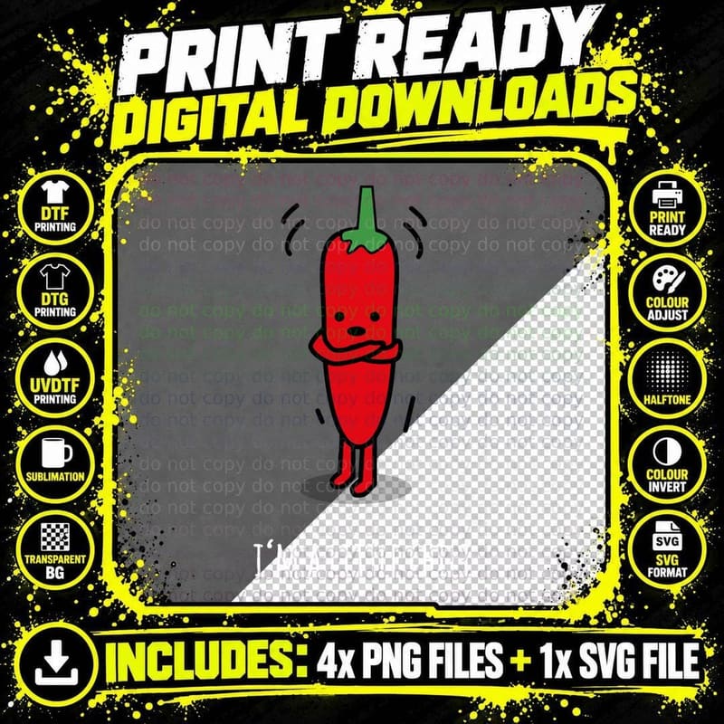 I Am a Little Chili Funny Punny Cartoon Design Best Gift Png SVG Digital Bundle