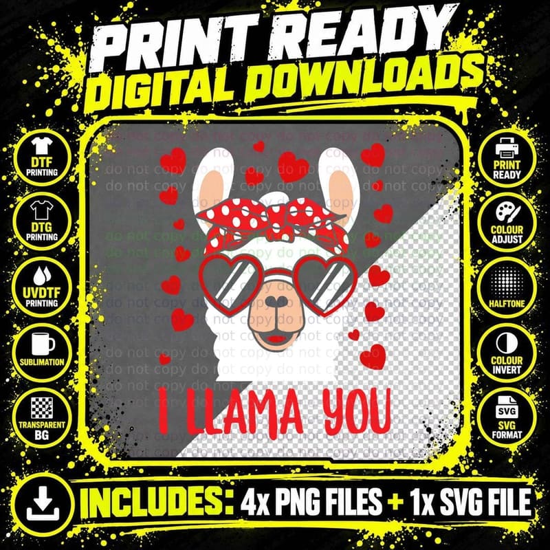 I Llama You Funny Valentines Day Alpaca Lover for Girls Png SVG Digital Bundle