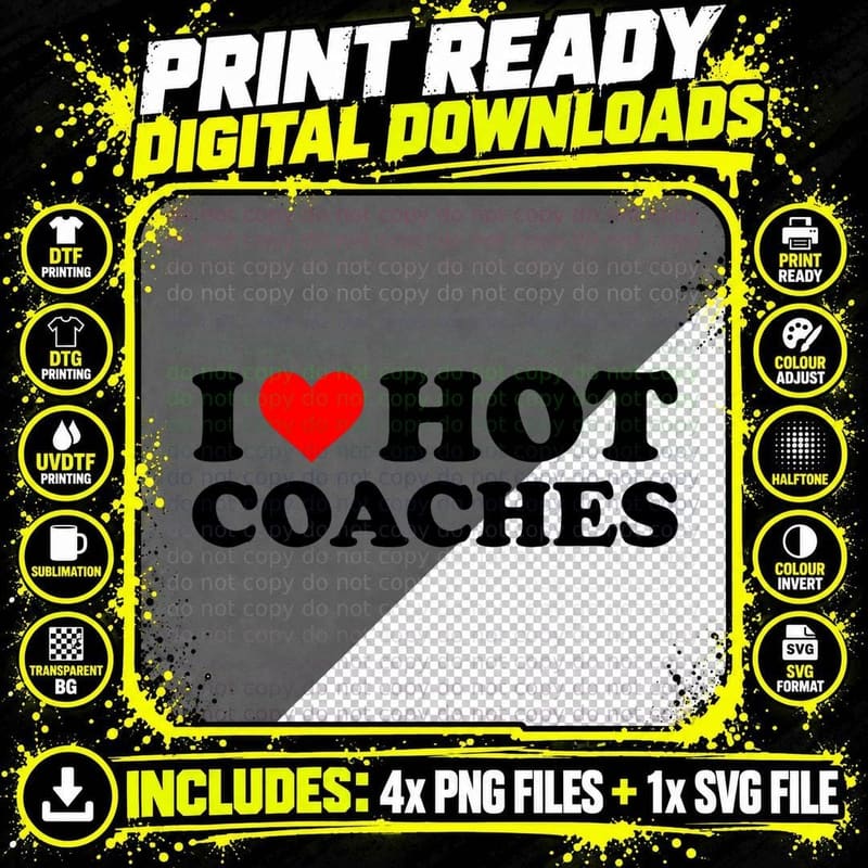 I Love Hot Coaches Funny Red Heart I Heart Hot Coach Png SVG Digital Bundle