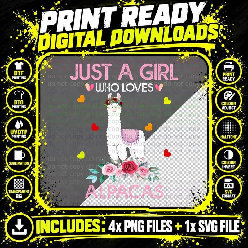 Just a Girl Who Loves Alpacas Funny Alpaca Animal Lover Png SVG Digital Bundle