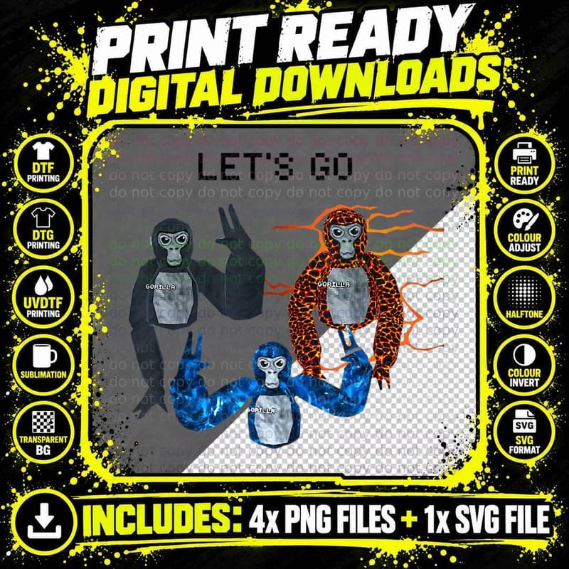 Let Go Funny VR Game Gorilla Tag Monke T-Shirt Png SVG Digital Bundle