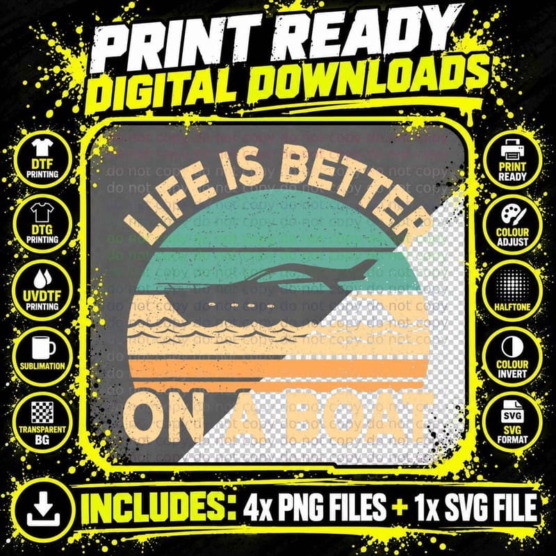 Life Is Better on a Boat Funny Retro Boating Captain Png SVG Digital Bundle