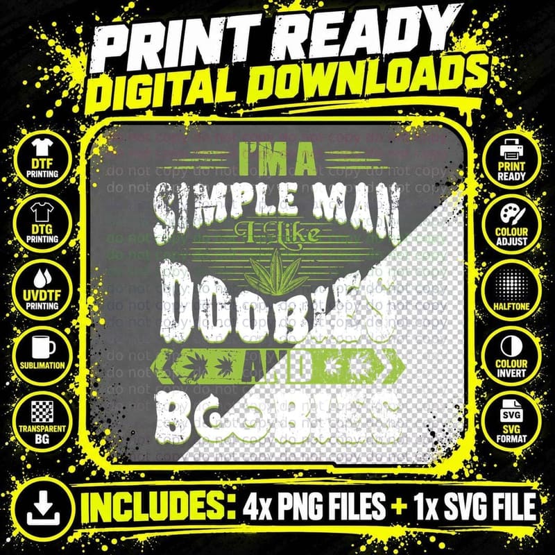 Marijuana Man Doobies and Boobies Smoking Pot Funny Weed Png SVG Digital Bundle
