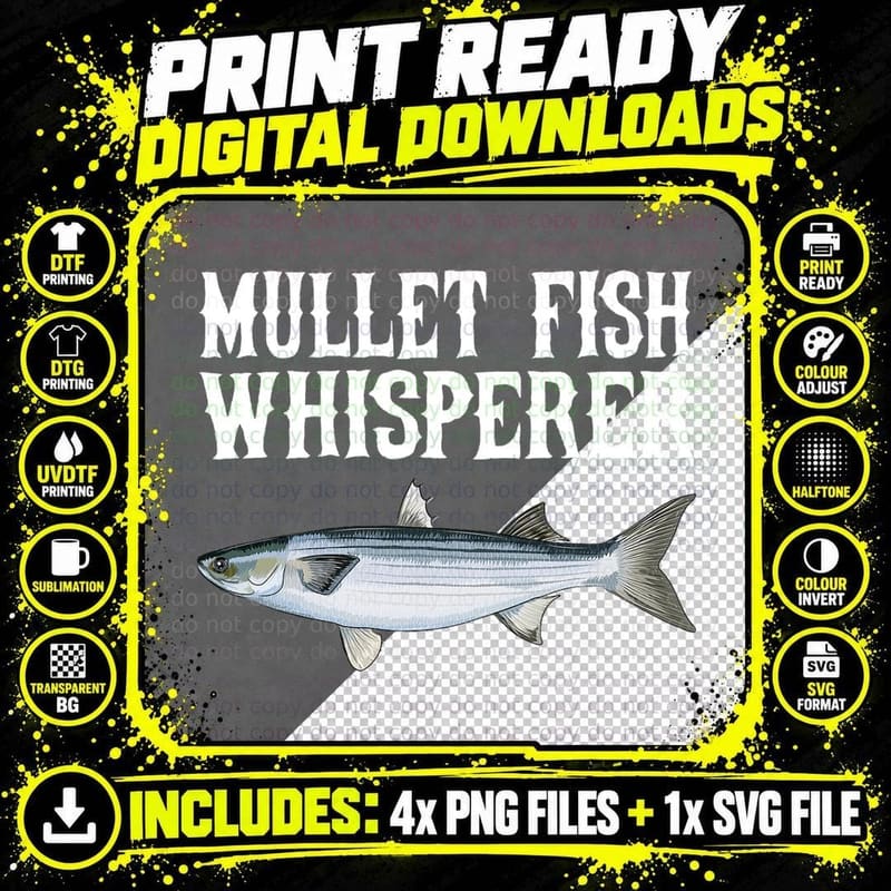 Mullet Whisperer Funny Fish Lover T-Shirt Png SVG Digital Bundle