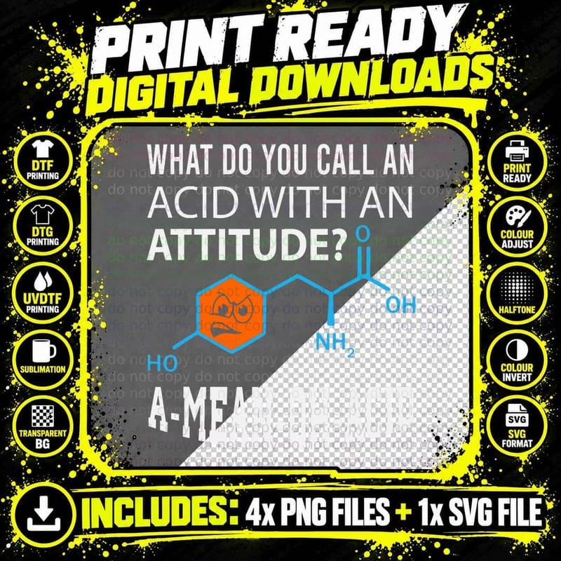 Nerdy Amino Acid Humor Science & Chemistry Pun Gift Png SVG Digital Bundle