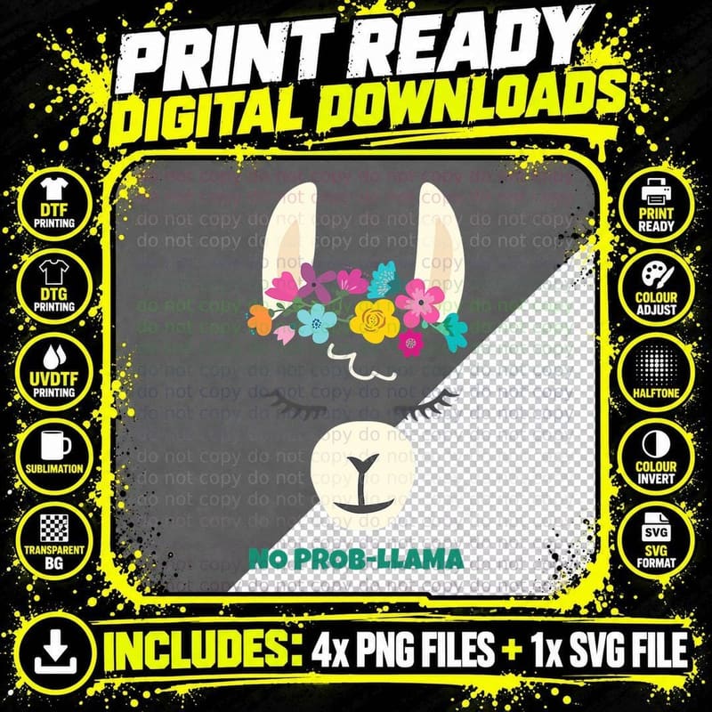 No Prob Llama Funny Llama Alpaca Lover NEW YEARS GIFT Png SVG Digital Bundle