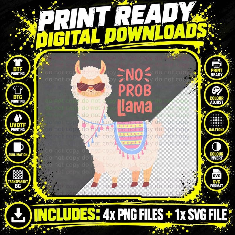 No Probllama Shirt, No Problama Shirt Png SVG Digital Bundle