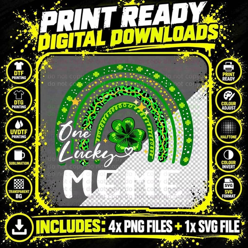 One Lucky Meme Funny Shamrock Rainbow St. Patrick's Day Png SVG Digital Bundle