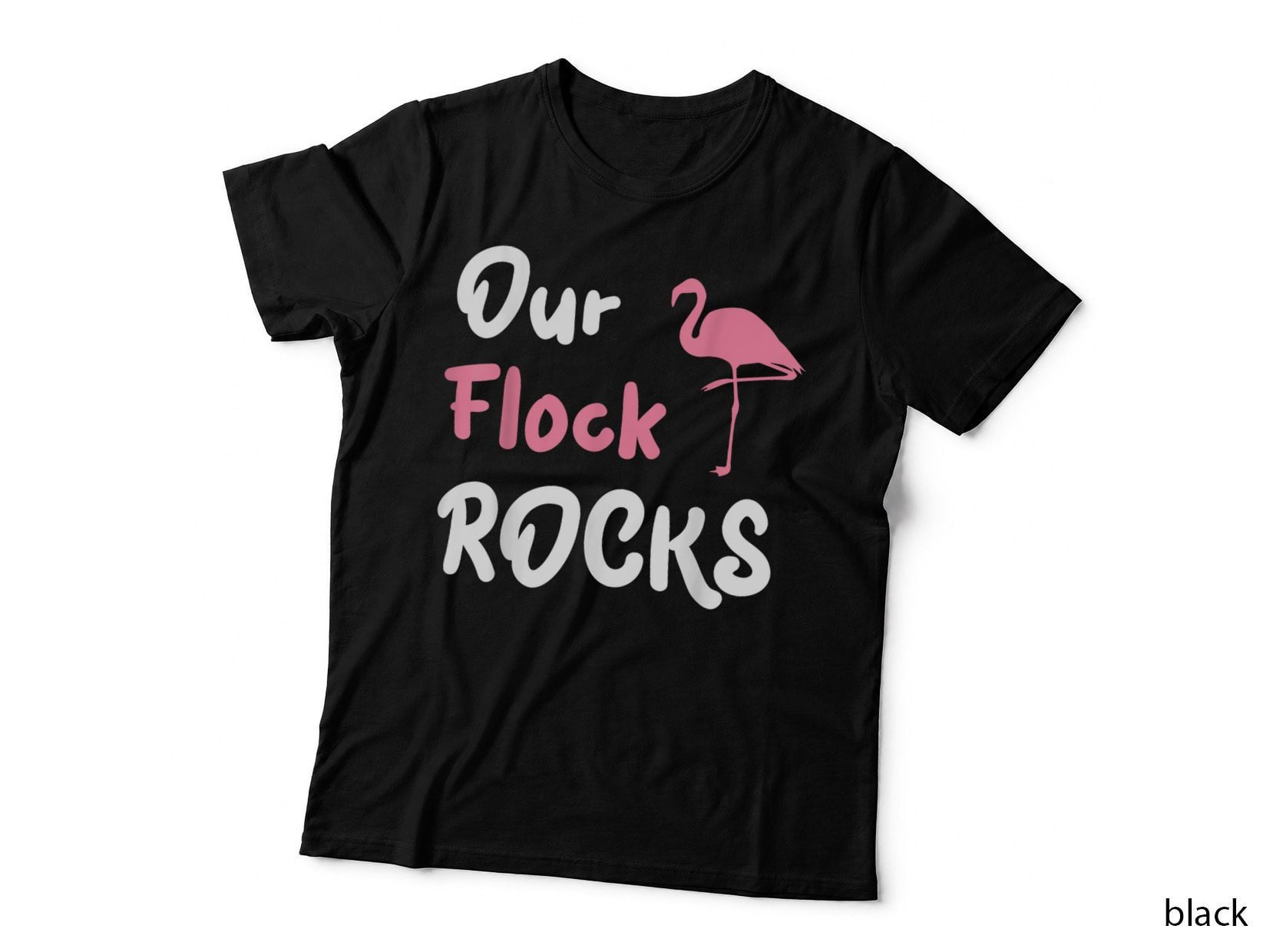 Our Flock Rocks Flamingo Funny Vacation Family Mother's Day T-Shirt
