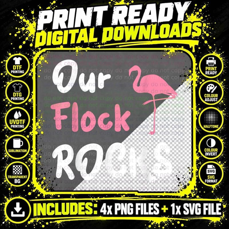 Our Flock Rocks Flamingo Funny Vacation Family Mother's Png SVG Digital Bundle
