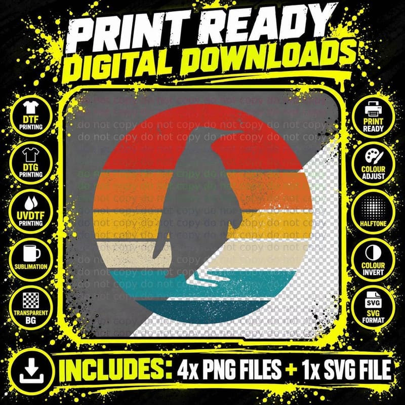 Penguin Vintage Retro Funny Kids Boys Girls Gift Png SVG Digital Bundle