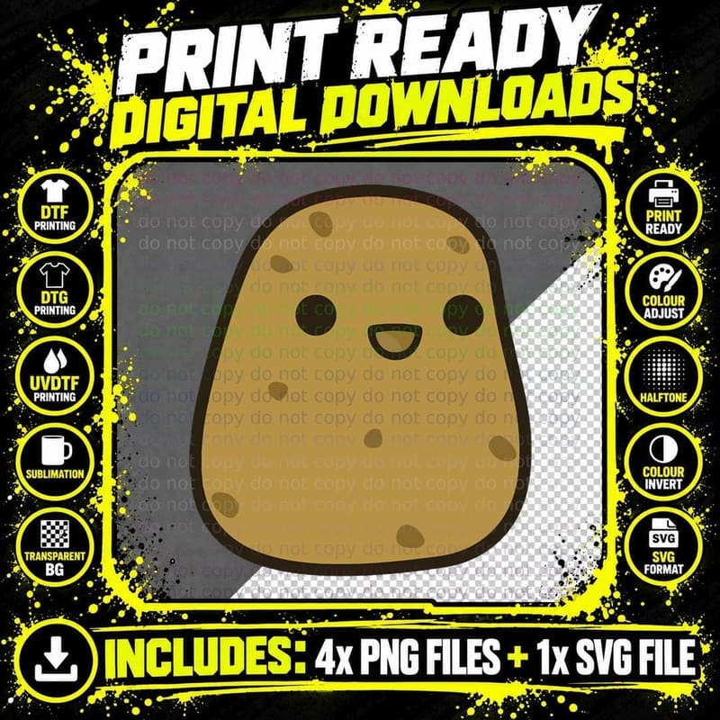 Potato Cute Food Graphic Funny Gift for Potato Lovers Png SVG Digital Bundle