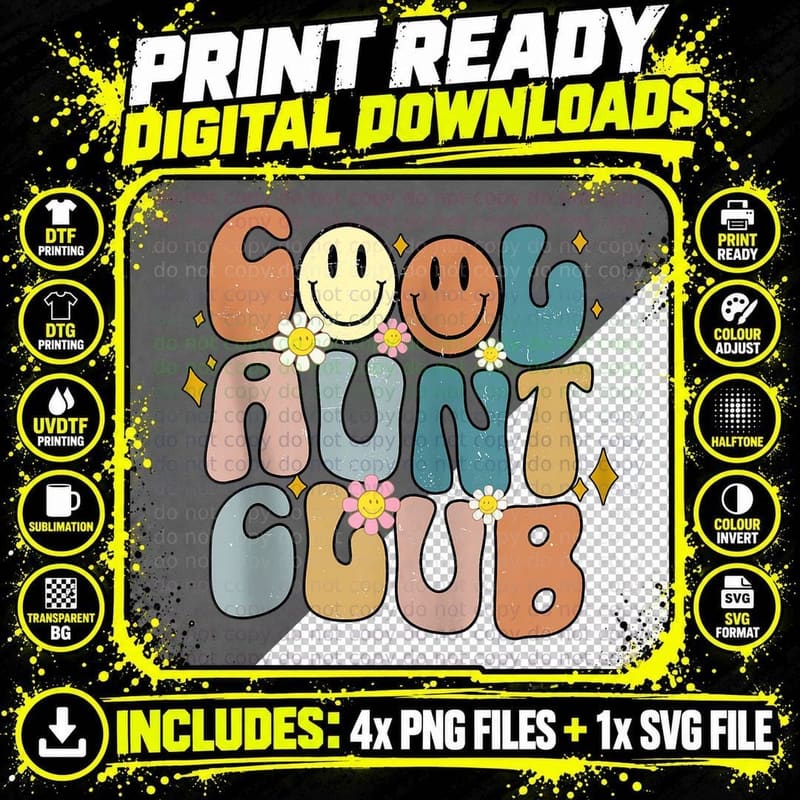 Retro Cool Aunt Club Groovy Colorful Aunties Funny Zip Png SVG Digital Bundle