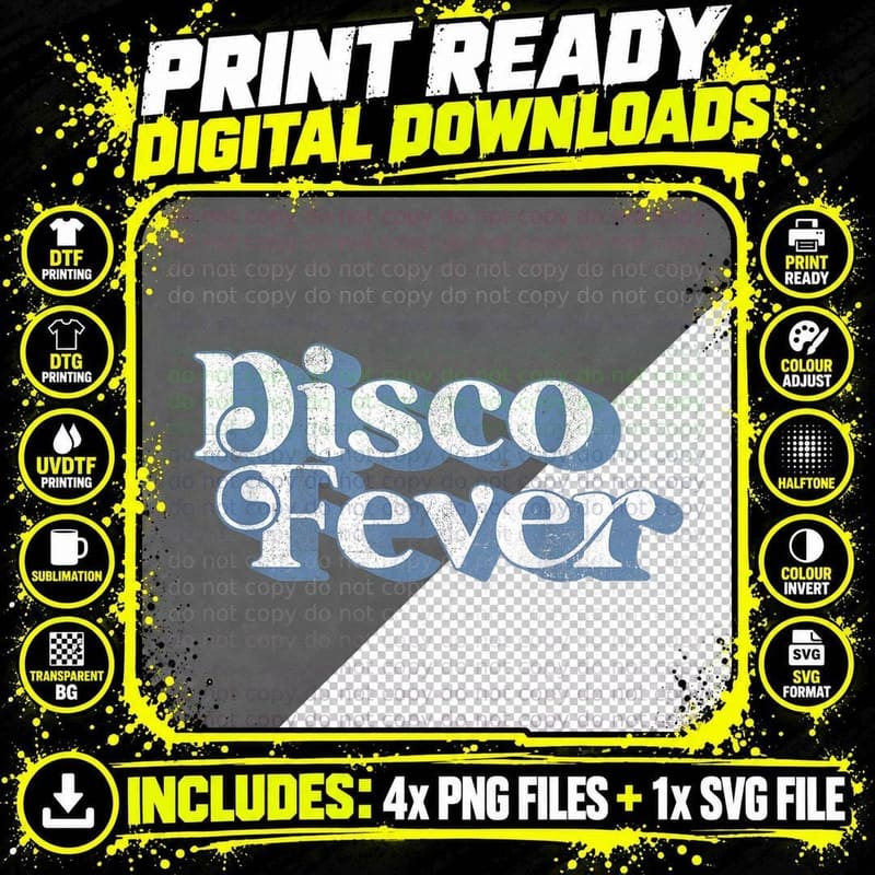 Retro Disco Fever Funny Vintage 60's 70's Party Costume Png SVG Digital Bundle