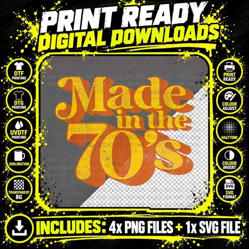 Retro Made in the 70's Funny Disco Party Costume Vintage Png SVG Digital Bundle
