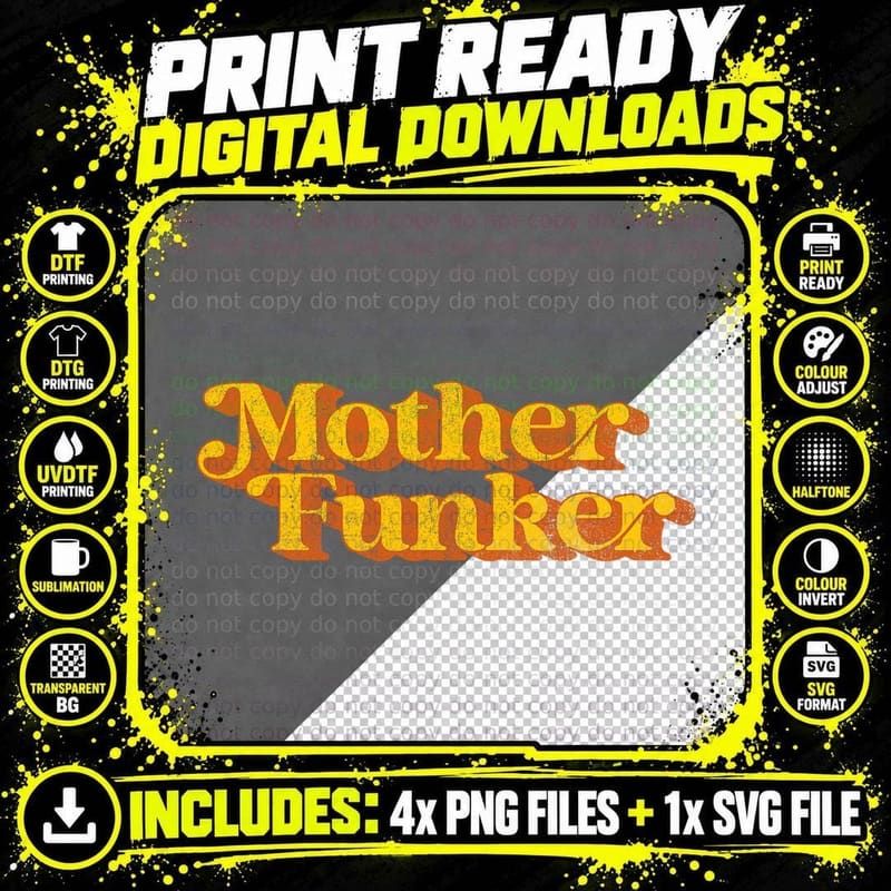 Retro Mother Funker Funny Vintage Disco 70's Party Png SVG Digital Bundle