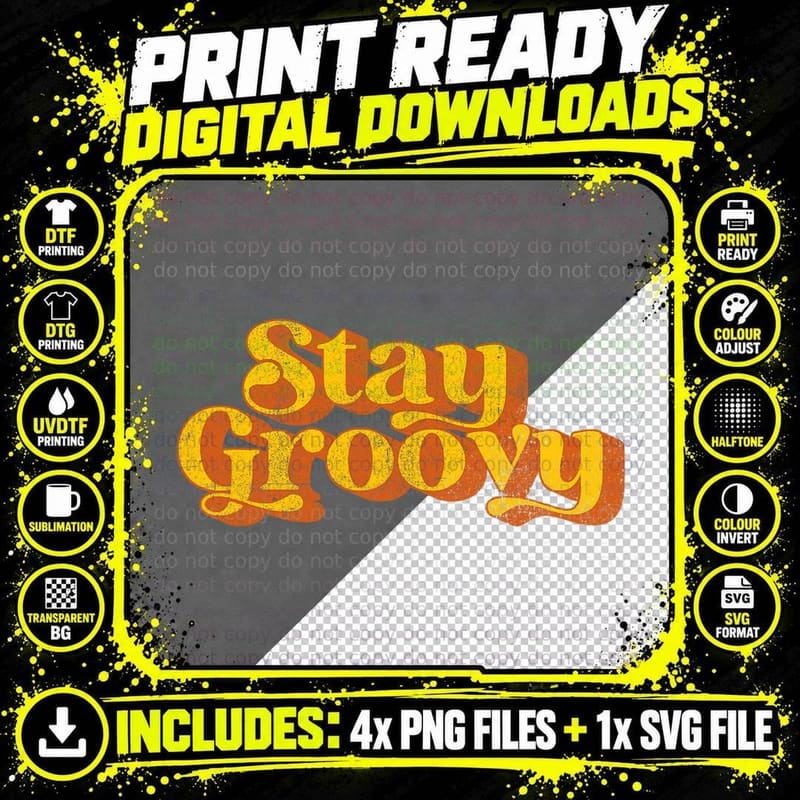 Retro Stay Groovy Funny Vintage 70's Disco Party Costume Png SVG Digital Bundle