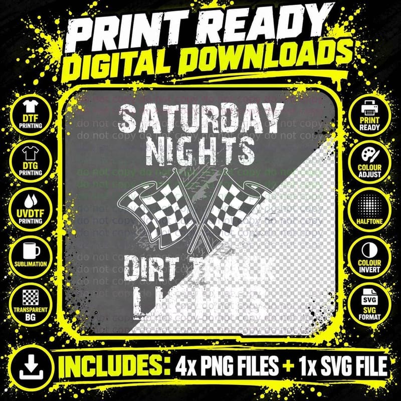 Saturday Nights Dirt Track Lights - Racing Driver Funny Png SVG Digital Bundle