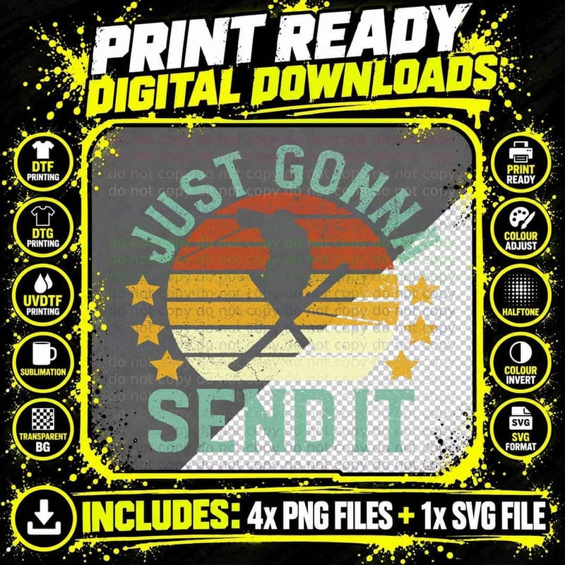 Skiing Just Gonna Send It Funny Vintage Ski Gift for Png SVG Digital Bundle