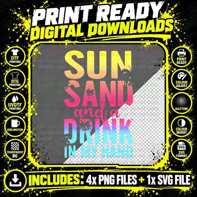Sun Sand and a Drink in My Hand Beach Cruise Vacation Png SVG Digital Bundle