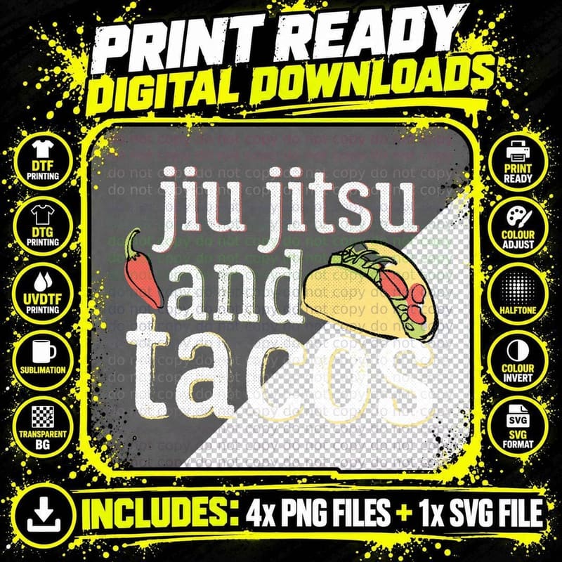 Tacos Jiu Jitsu Hoodie for BJJ, Funny Gift, White T-Shirt Png SVG Digital Bundle