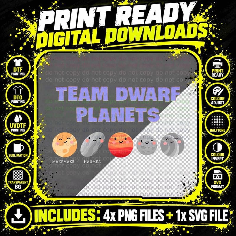 Team Dwarf Planets Pluto Funny Astronomy Science T-Shirt Png SVG Digital Bundle