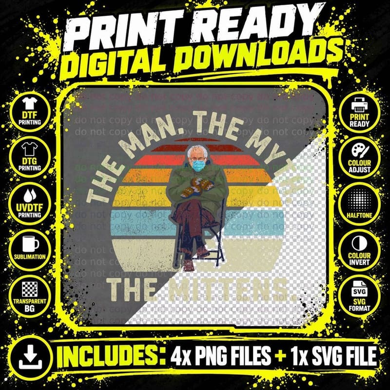 The Man the Myth the Mittens Bernie Sanders Mood Meme Png SVG Digital Bundle