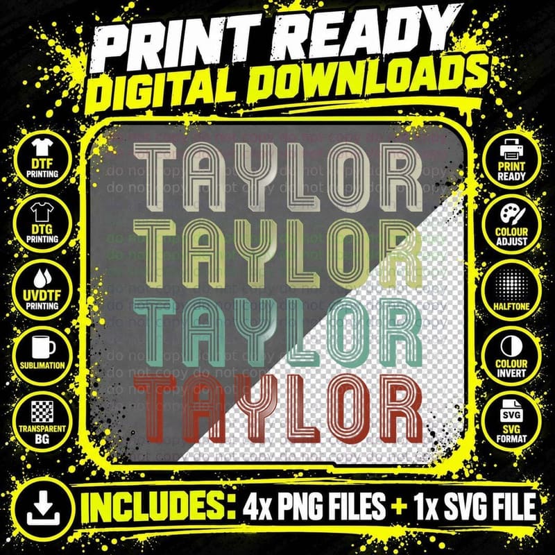 The Name Is Taylor in Funny Retro Vintage Disco T-Shirt Png SVG Digital Bundle