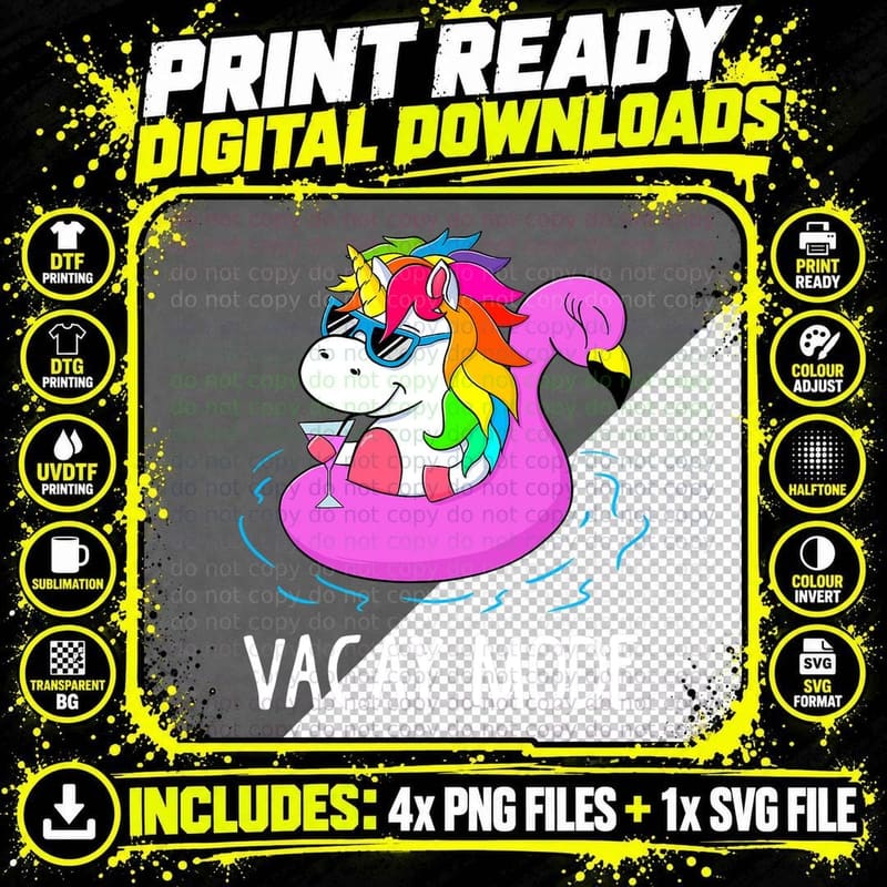 Vacay Mode Cute Unicorn Funny Family Vacation Gift Kids Png SVG Digital Bundle