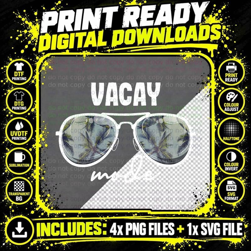 Vacay Mode Funny Vacation Cruise Ship Sunglasses Summer Png SVG Digital Bundle
