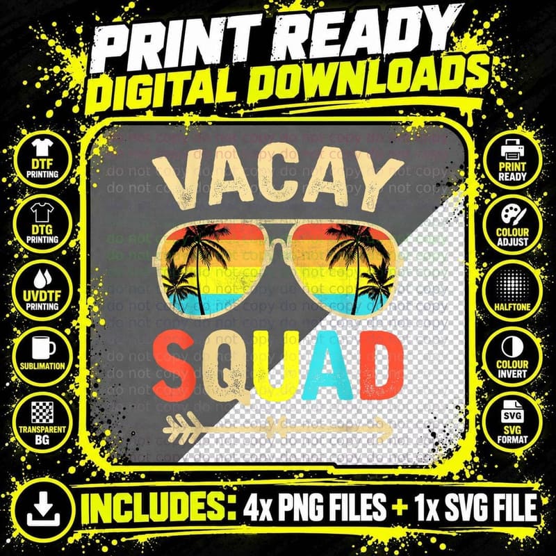 Vacay Squad Funny Beach Summer Vacation Family Matching Png SVG Digital Bundle