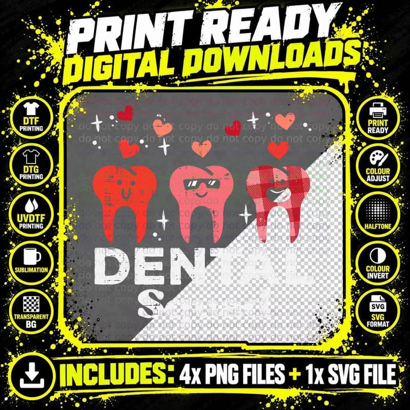 Valentines Day Dental Squad Funny Teeth Tooth Dentist Png SVG Digital Bundle