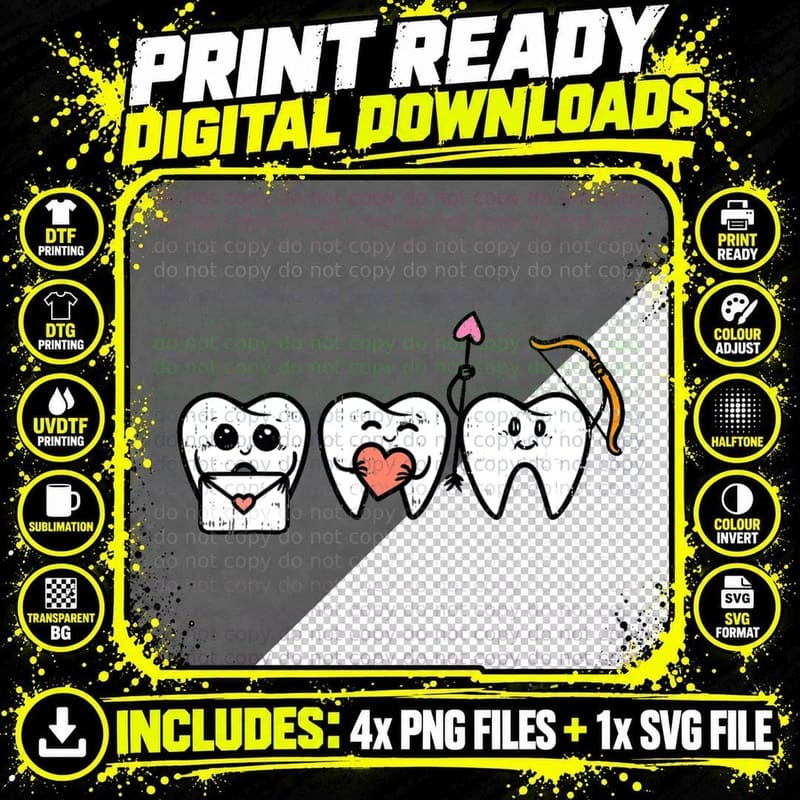 Valentines Day Dentist Teeth Funny Tooth Dental Squad Png SVG Digital Bundle