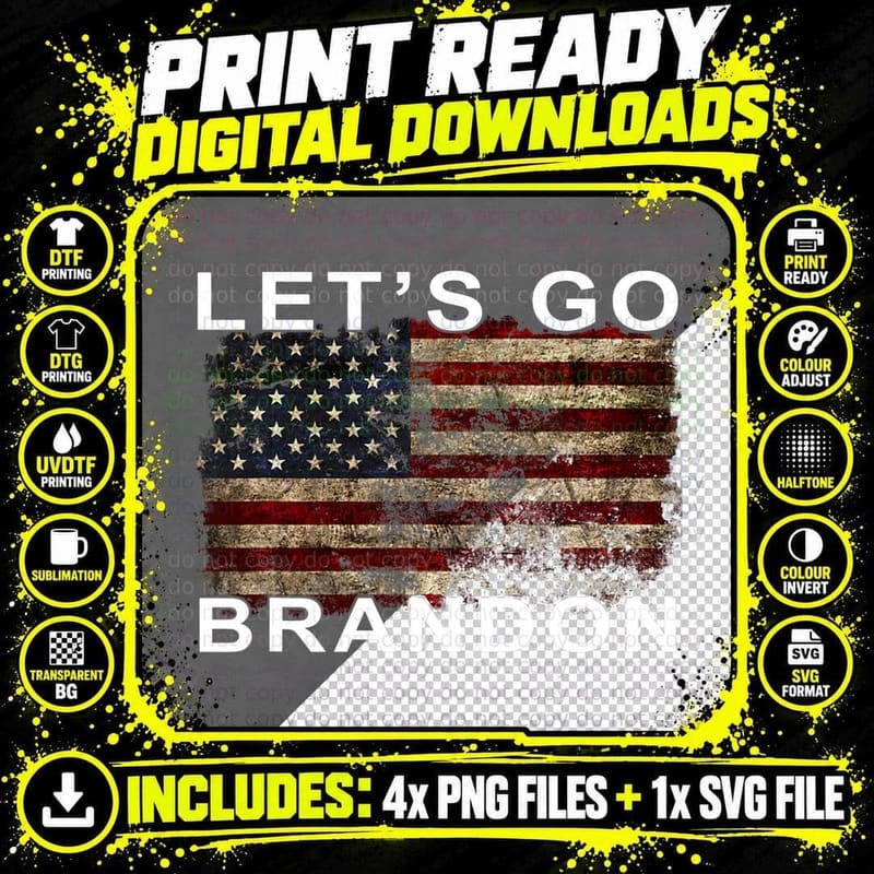 Vintage Let's Go Brandon Funny Meme Novelty T-Shirt Png SVG Digital Bundle