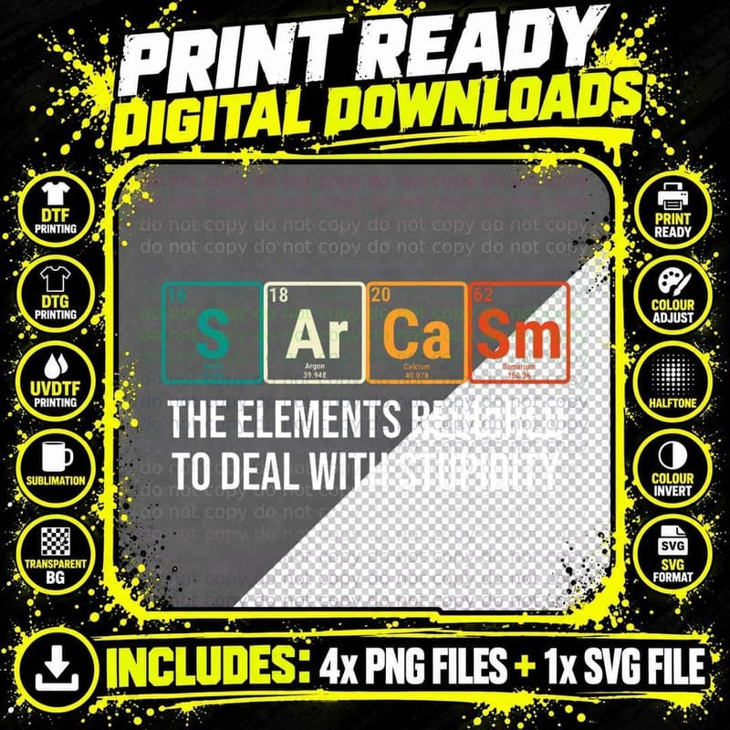 Vintage Sarcasm Elements Stupidity Chemistry Science Png SVG Digital Bundle