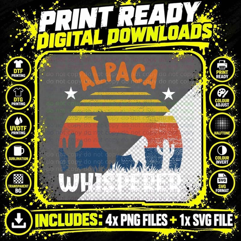 Vintage Style Alpaca Whisperer - Funny Llama Lover Png SVG Digital Bundle