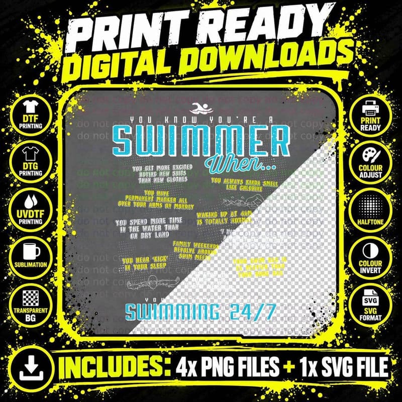 You Know You're a Swimmer When Funny List for Swim Png SVG Digital Bundle