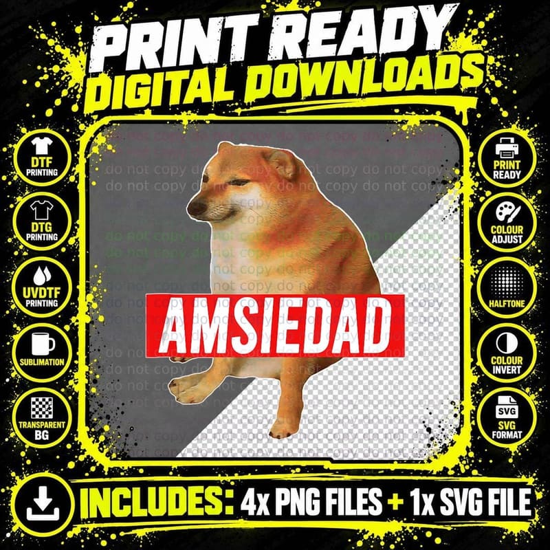 Amsiedad - Cheems Ironic Spanish Doge Meme Png SVG Digital Bundle