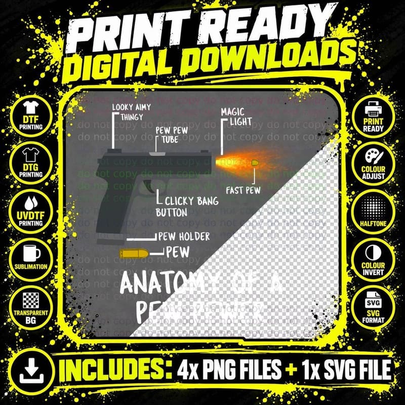 Anatomy of a Pew Pewer Ammo Gun Amendment Meme Lovers Png SVG Digital Bundle