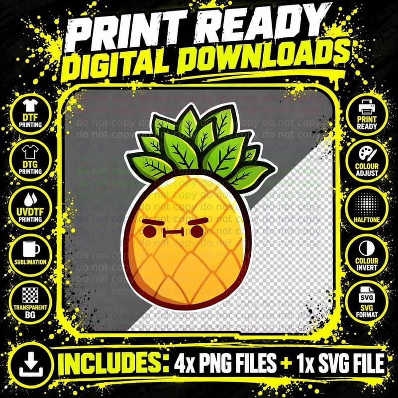 Angry Pineapple Funny T-Shirt Png SVG Digital Bundle