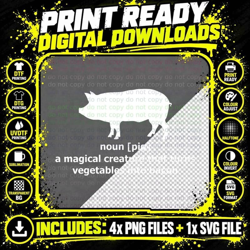 Best Hilarious Pig and Bacon Definition Funny Png SVG Digital Bundle