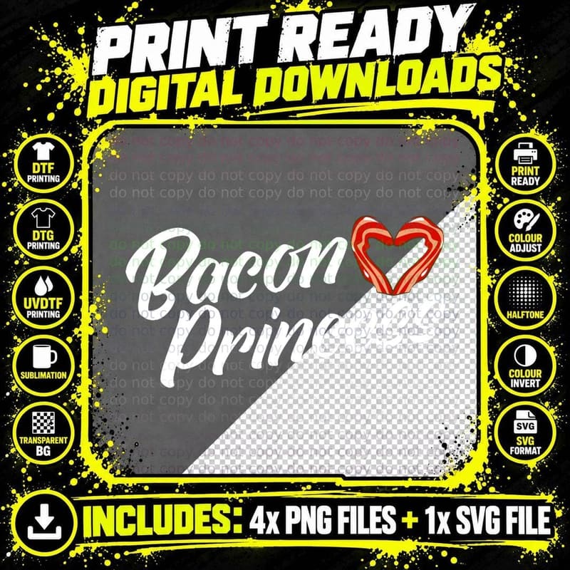 Breakfast Funny Bacon Lover Bacon Princess T-Shirt Png SVG Digital Bundle