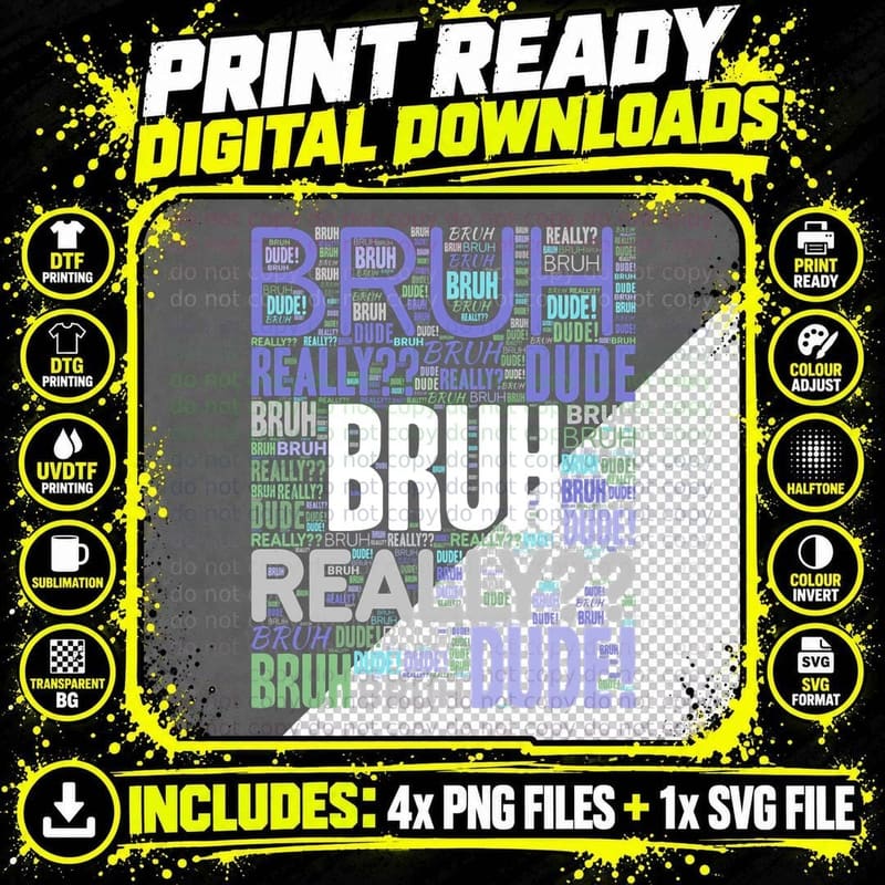 Bruh Dude Funny Teen Boy Meme Pullover Hoodie Png SVG Digital Bundle