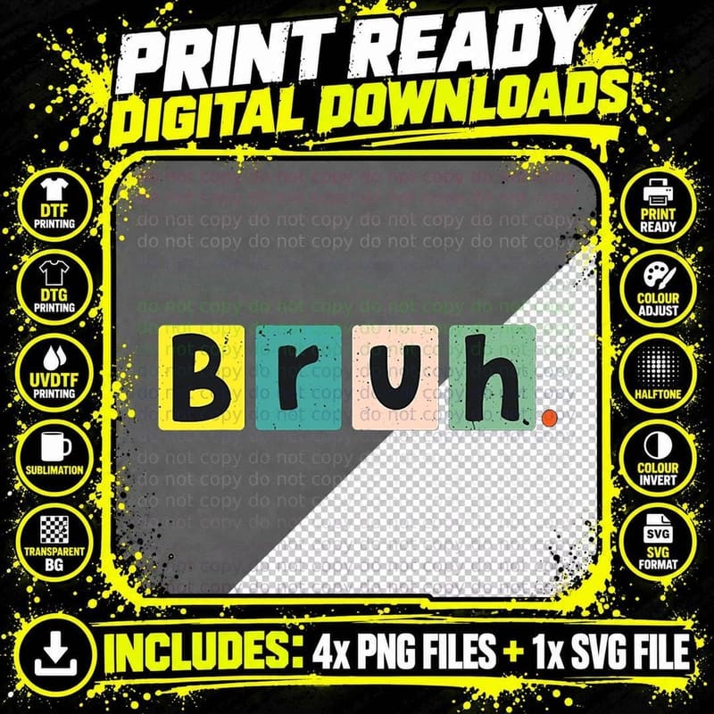 Bruh Meme, Funny Saying Brother Greetingn Boys Men Png SVG Digital Bundle