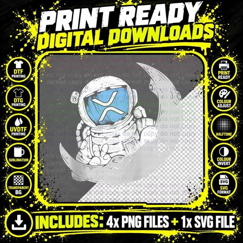 Crypto Meme - XRP Cryptocurrency - Astronaut Moon - XRP Png SVG Digital Bundle